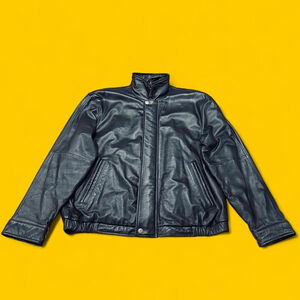 Black Leather Bomber Moto Streetwear Jacket Large